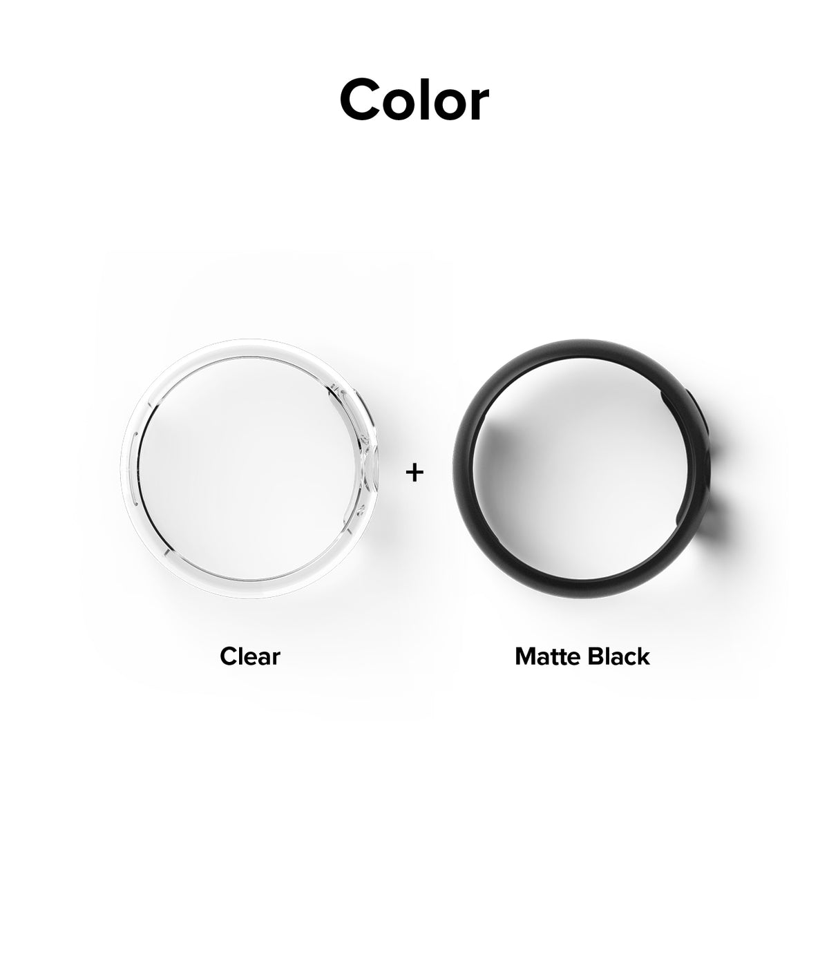 Google Pixel Watch 2 | Slim (2P) - Clear/Matte Black - Top-down view of a clear and a matte black slim watch case.