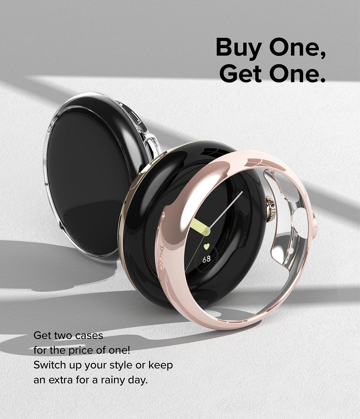 Google Pixel Watch Case | Slim - Two slim protective cases in clear and rose gold for a Google Pixel Watch.