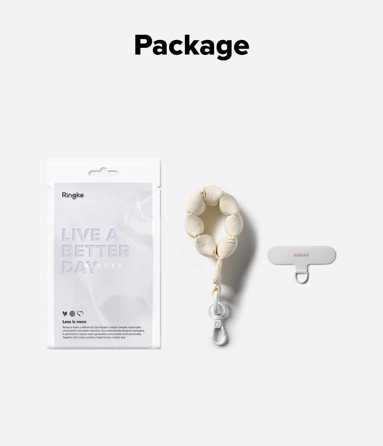 Holder Link Puffer | Finger - Ringke puffer finger strap with white clip and adhesive mounting tab next to its retail packaging.