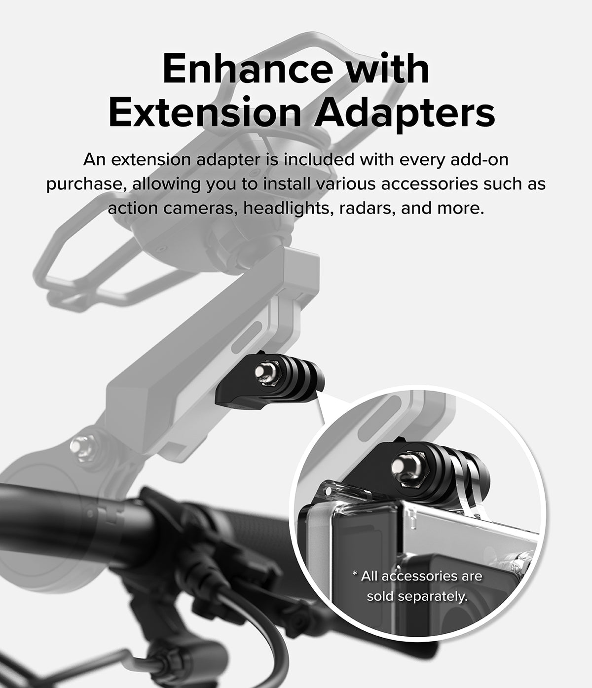 Quick & Go | Bike Mount Vibration Damper Add-on - Bike mount extension adapter for attaching cameras or lights.