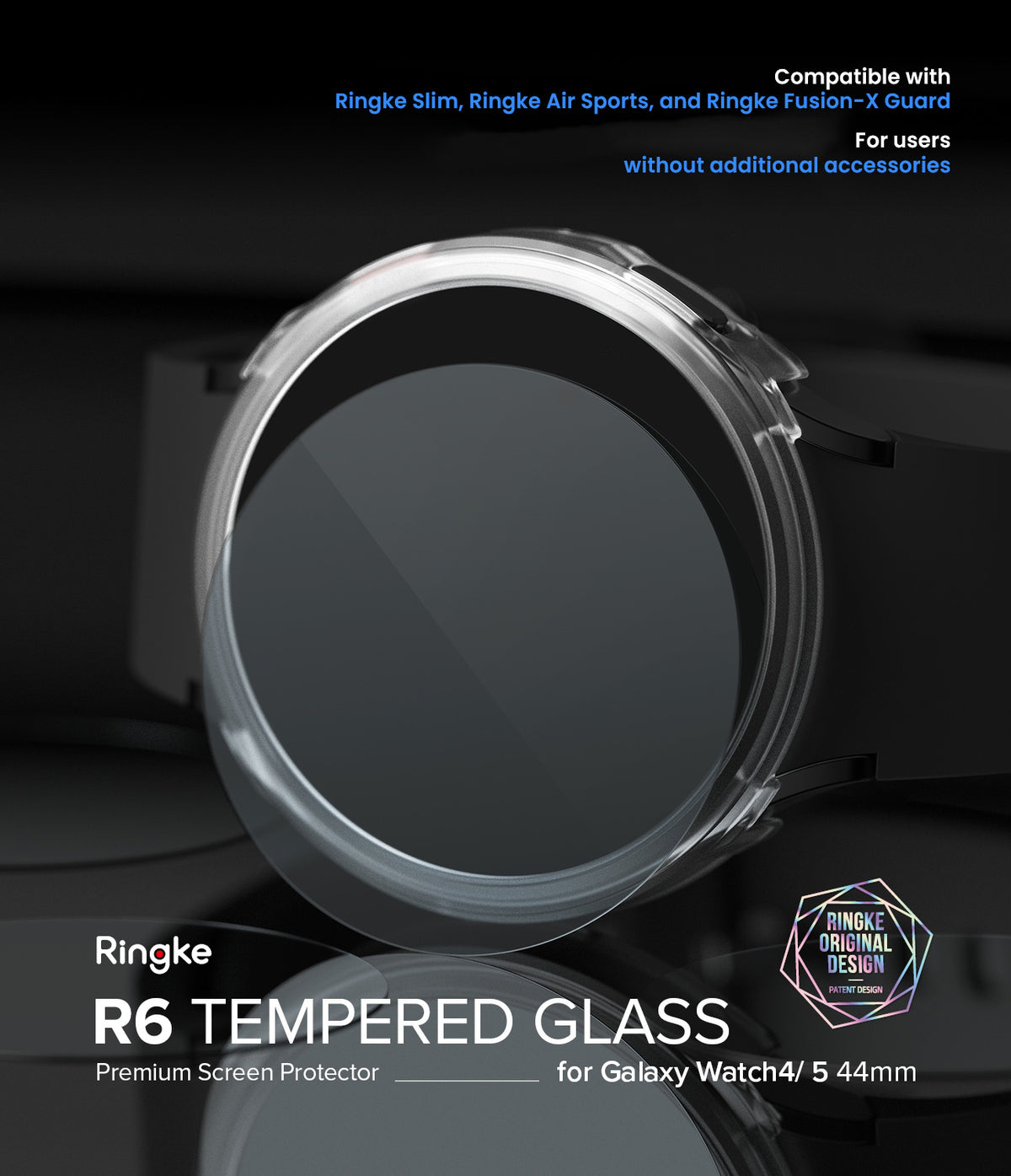 Galaxy Watch 5/4 44mm Screen Protector | Glass - R6 - Tempered glass screen protector applied to a Galaxy Watch.