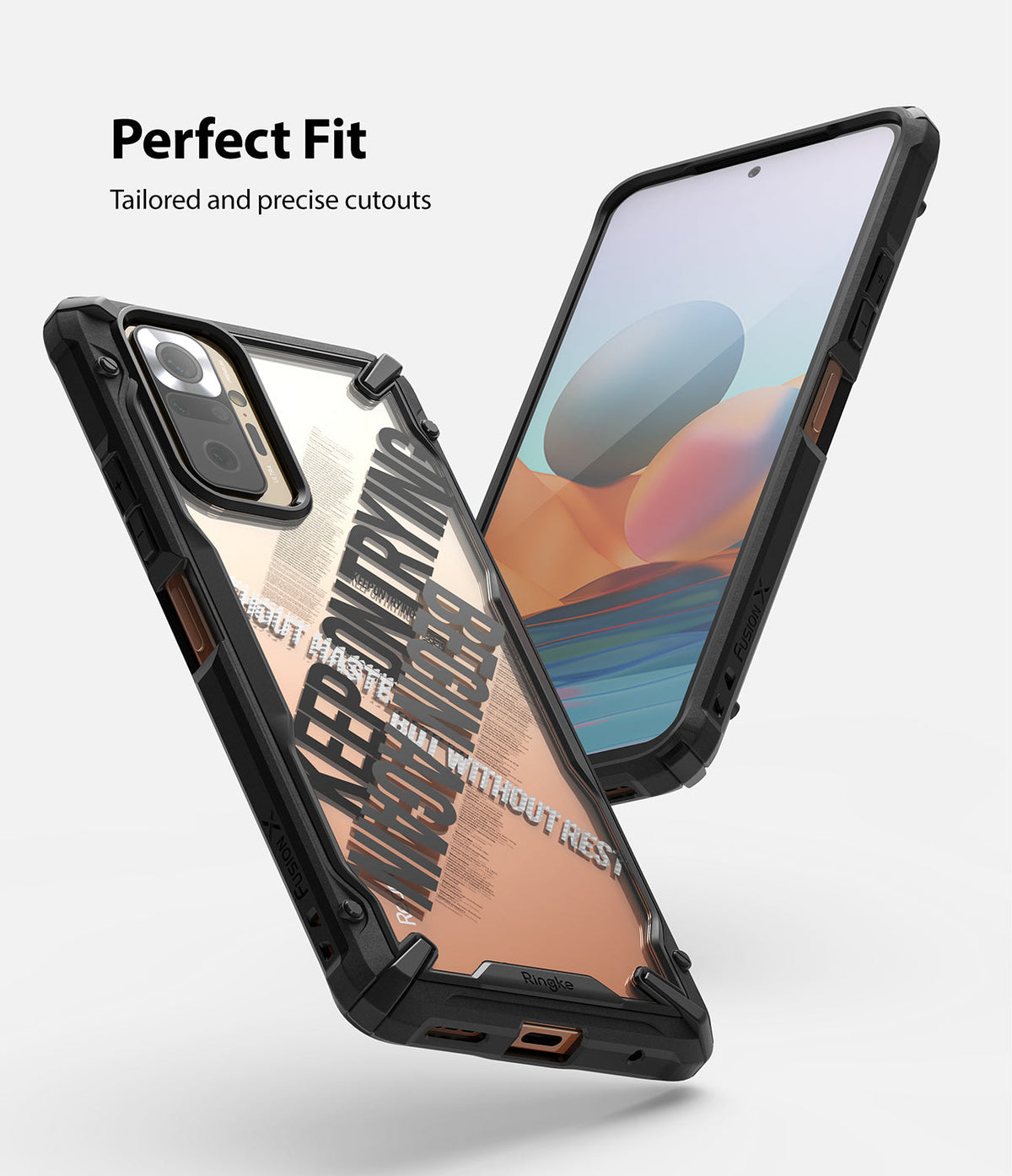 Redmi Note 10 Pro / 10 Pro Max Case | Fusion-X Design - Redmi Note 10 Pro / 10 Pro Max Case - Fusion-X protective phone case with black frame and clear back on a smartphone.