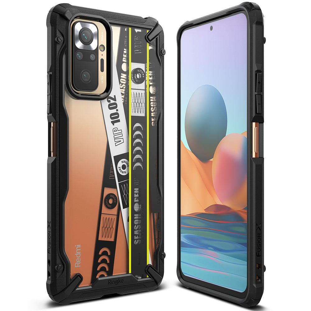 Redmi Note 10 Pro / 10 Pro Max Case | Fusion-X Design - Rugged black phone case with clear back and graphic design.