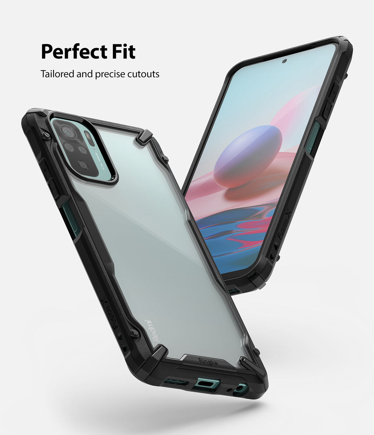 Redmi Note 10 / 10s Case | Fusion-X - Black rugged phone case with clear back showing precise cutouts and fit.
