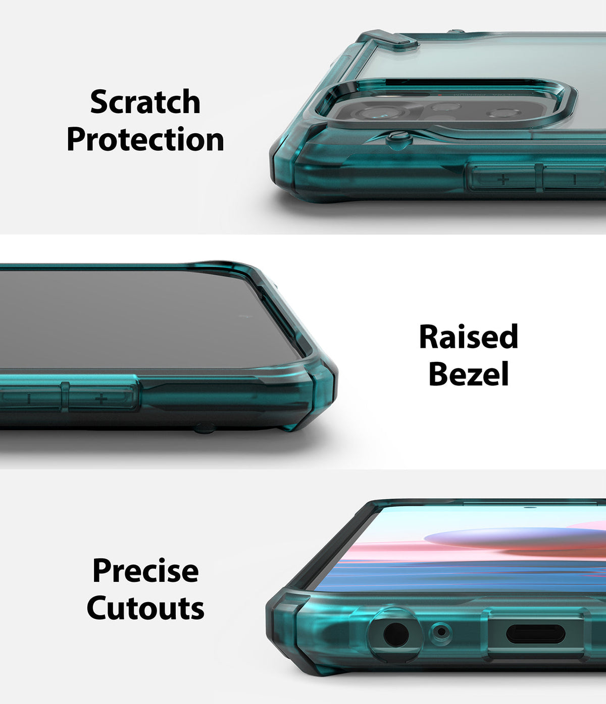 Redmi Note 10 / 10s Case | Fusion-X - Teal protective phone case showing camera protection, raised bezels, and port cutouts.