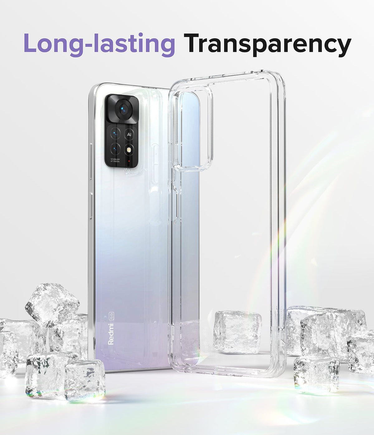 Xiaomi Redmi Note 11 Pro / 11 Pro 5G Case | Fusion - Clear phone case next to a gradient smartphone surrounded by ice.