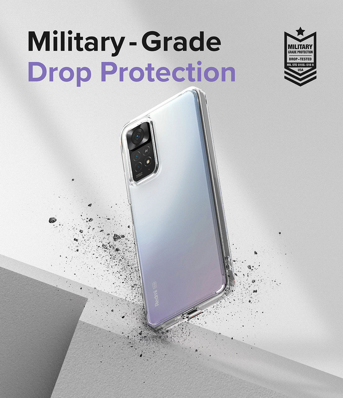 Xiaomi Redmi Note 11 Pro / 11 Pro 5G Case | Fusion - Clear phone case on a gradient background with debris and text.