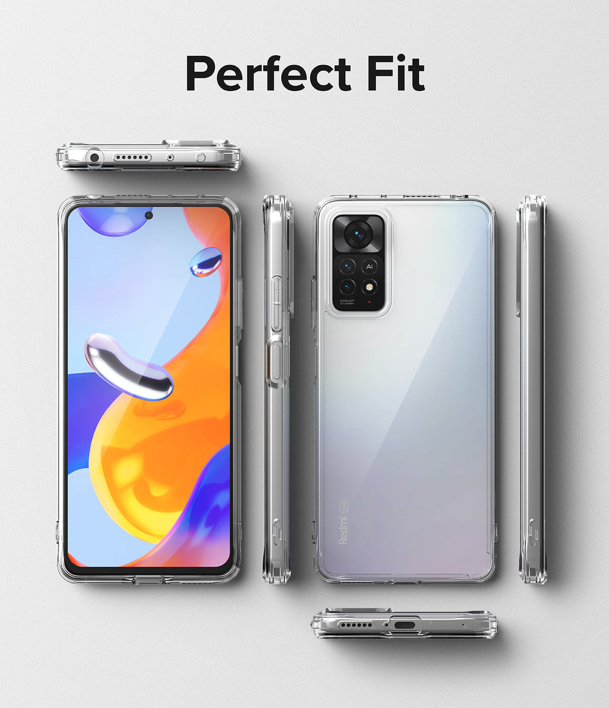 Xiaomi Redmi Note 11 Pro / 11 Pro 5G Case | Fusion - Clear protective case shown on a smartphone from multiple angles.