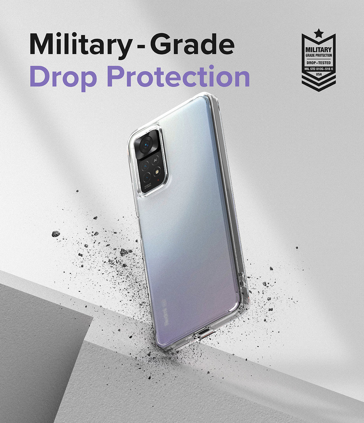 Xiaomi Redmi Note 11 Pro / 11 Pro 5G Case | Fusion - Clear phone case with military-grade drop protection icon.