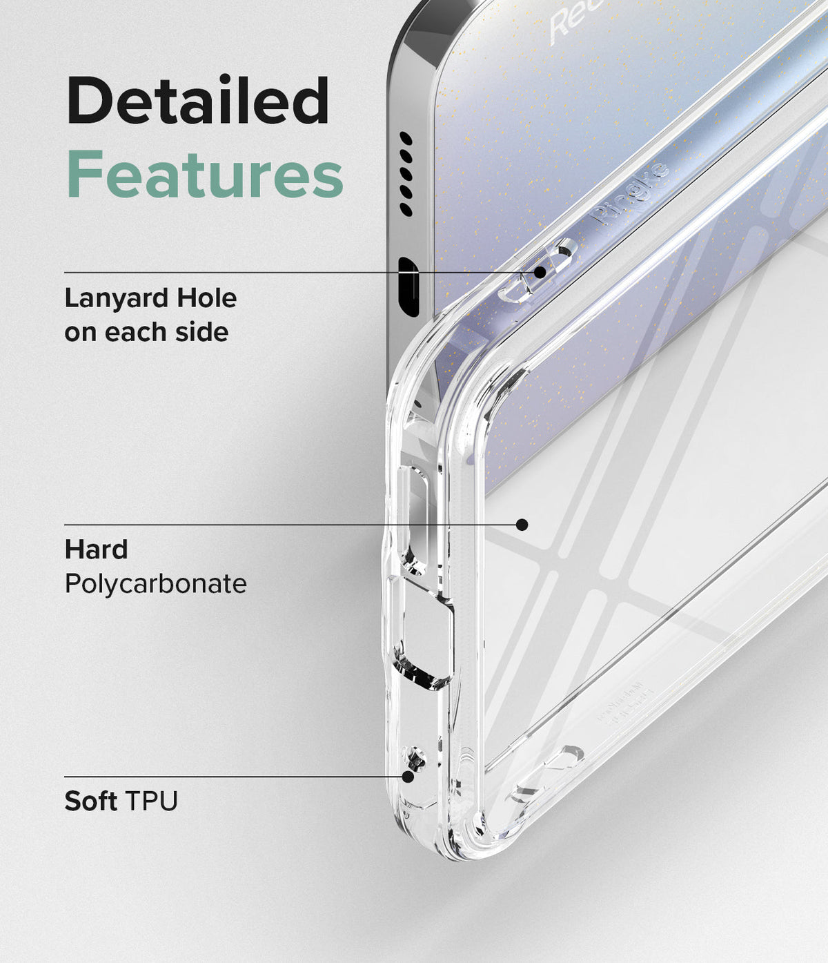 Xiaomi Redmi Note 11 / 11S Case | Fusion - Close-up of phone case showing lanyard holes, polycarbonate back, and TPU frame.