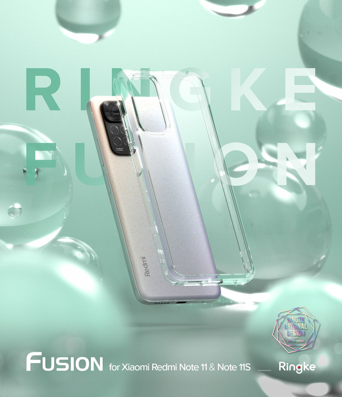 Xiaomi Redmi Note 11 / 11S Case | Fusion - Clear protective phone case floating over a silver Redmi smartphone.
