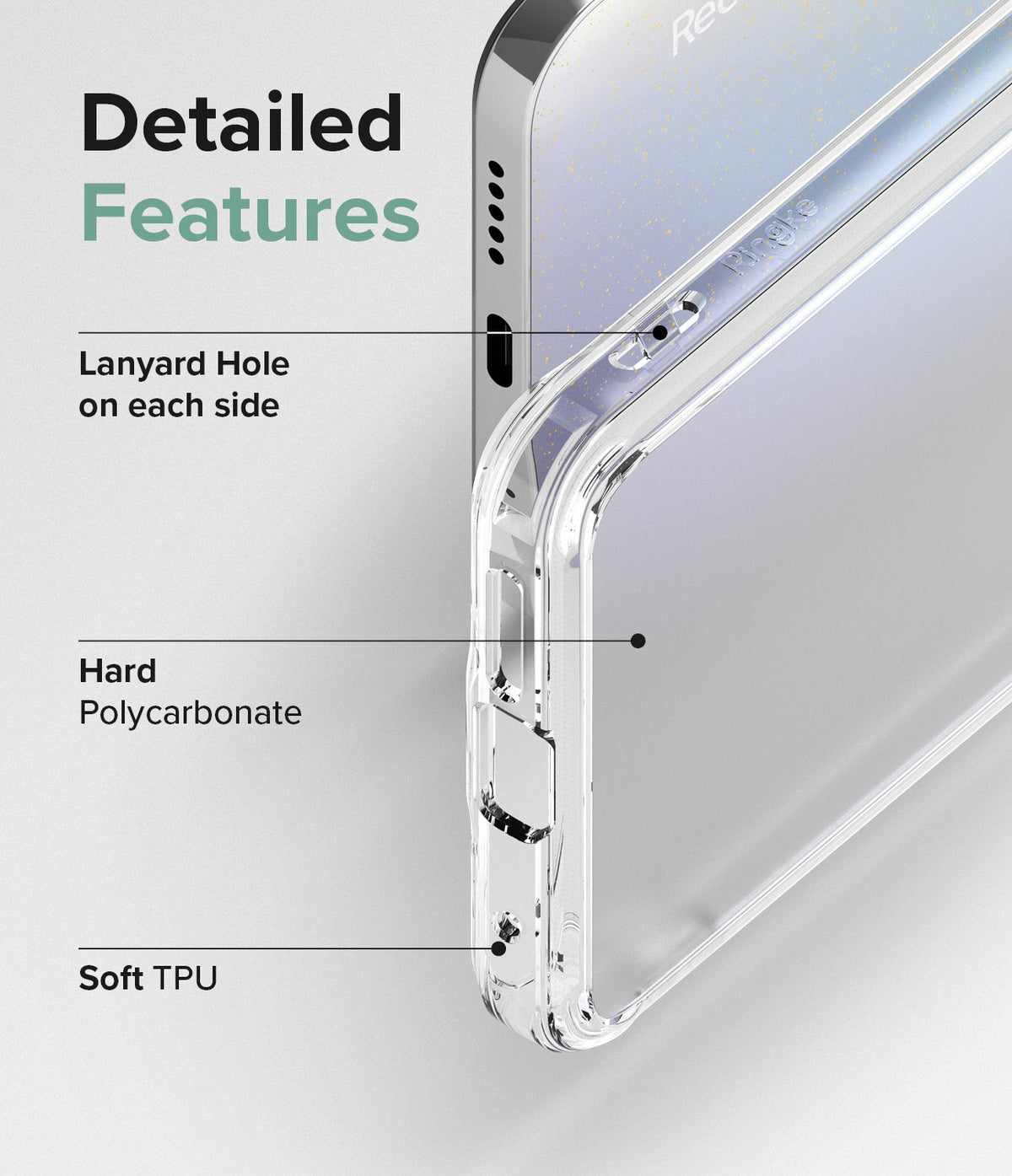 Xiaomi Redmi Note 11 / 11S Case | Fusion - Close-up of phone case highlighting lanyard holes, polycarbonate back, and TPU frame.