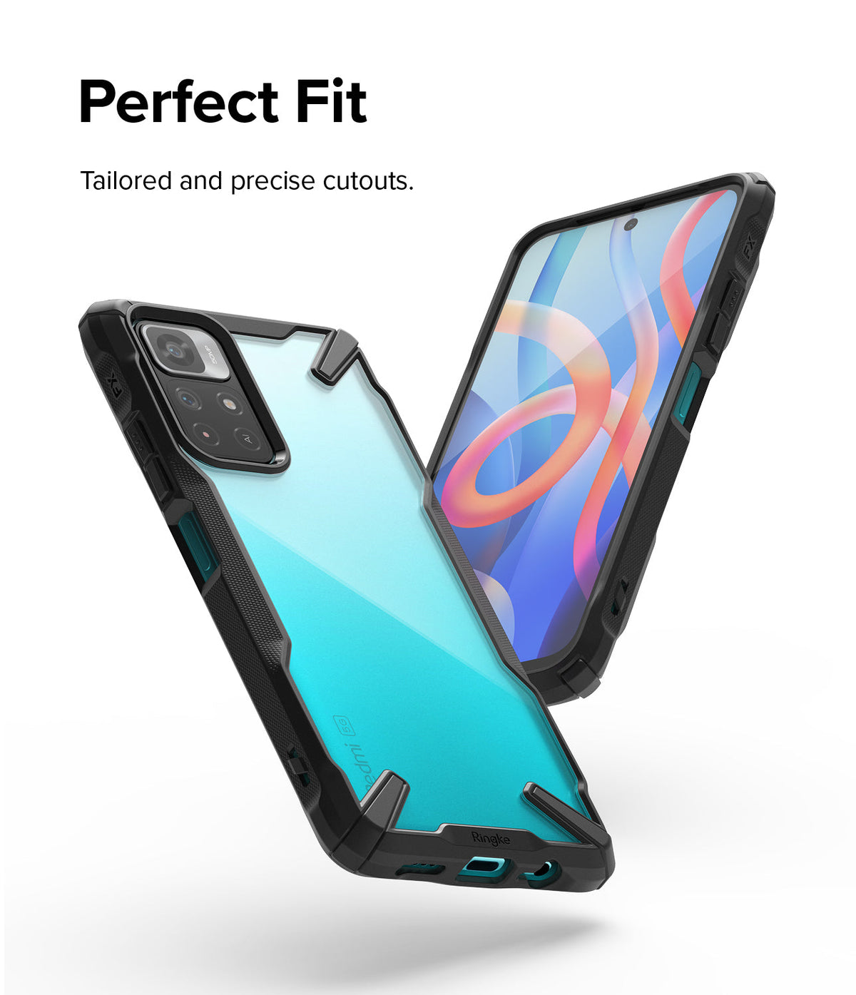 Redmi Note 11T 5G / Poco M4 Pro 5G Case | Fusion-X - Two views of a black protective phone case with a clear back.