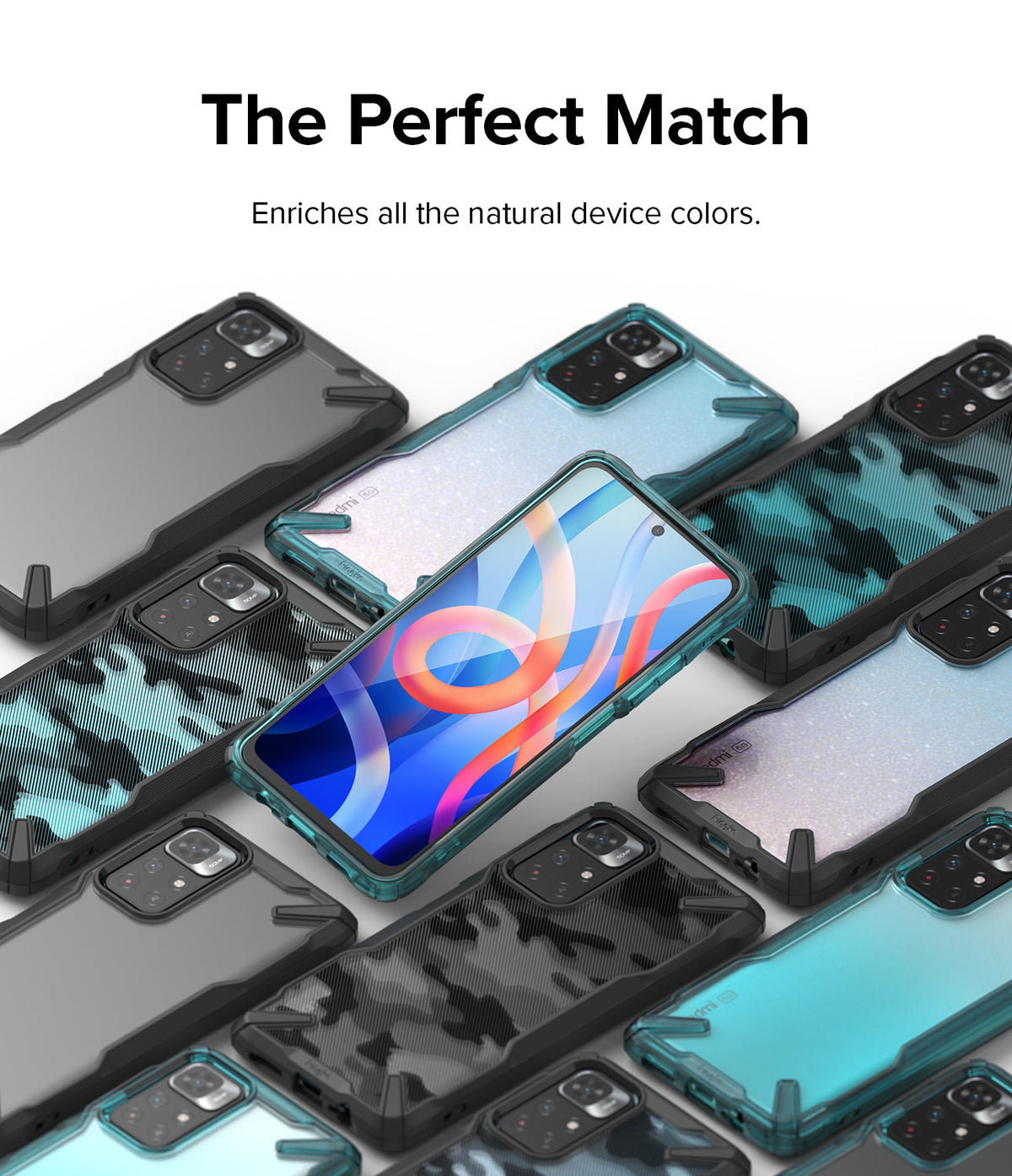 Redmi Note 11T 5G / Poco M4 Pro 5G Case | Fusion-X - Multiple smartphones in various Fusion-X cases with camo and clear designs.