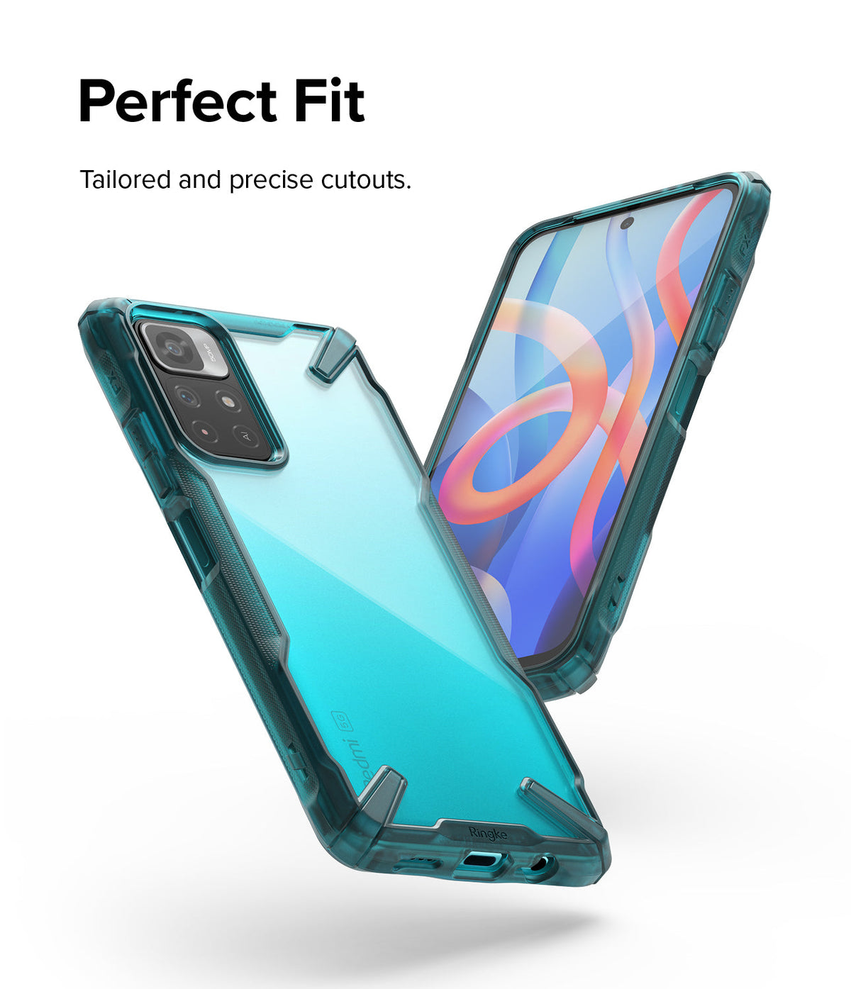 Redmi Note 11T 5G / Poco M4 Pro 5G Case | Fusion-X - Teal transparent protective phone case showing front and back.