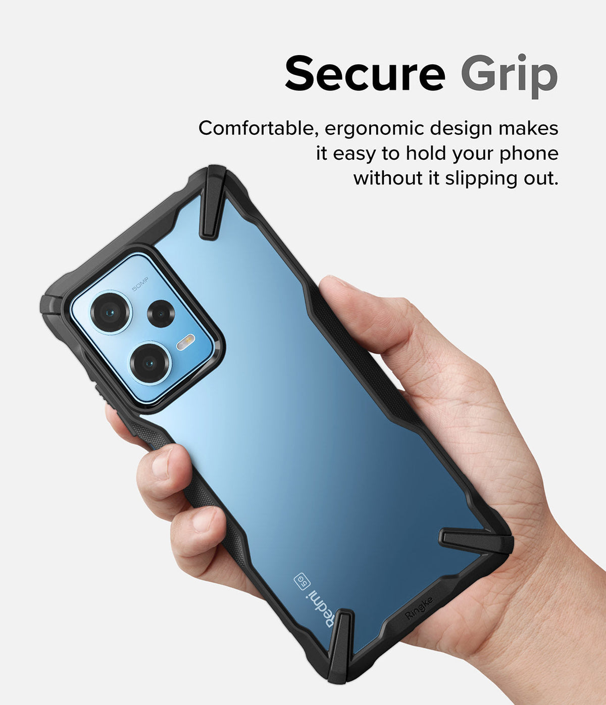 Redmi Note 12 Pro 5G / Poco X5 Pro 5G Case | Fusion-X - Hand holding a blue phone in a black protective case.