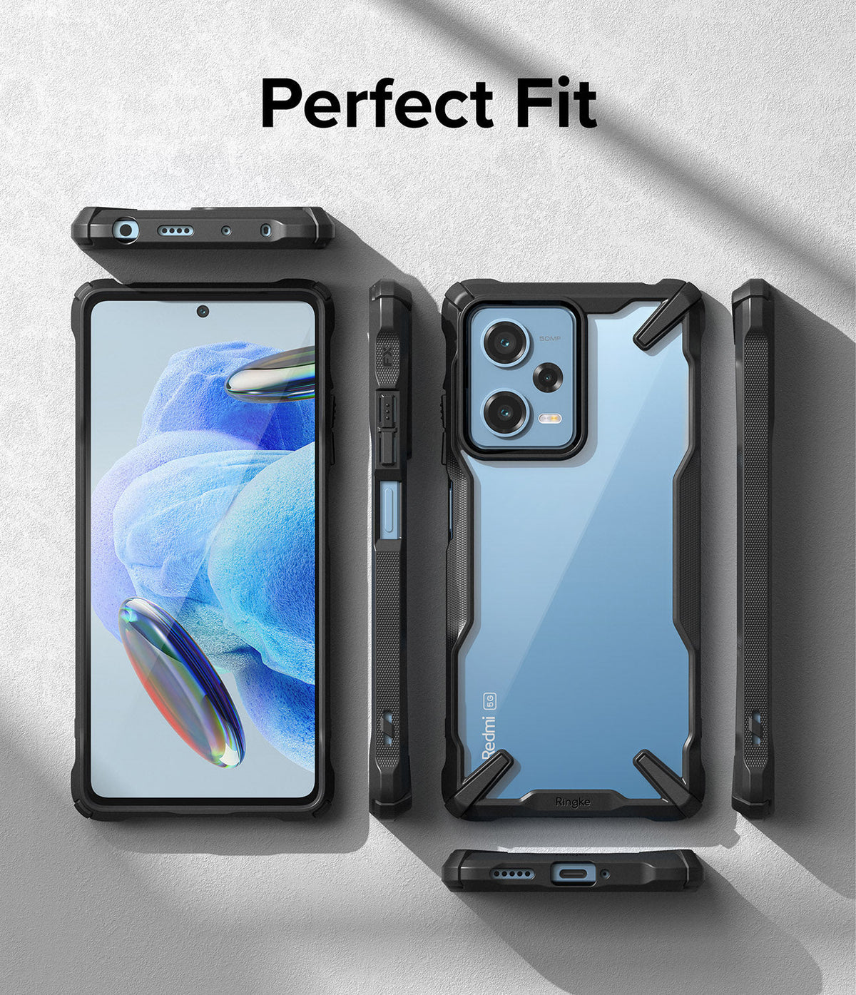 Redmi Note 12 Pro 5G / Poco X5 Pro 5G Case | Fusion-X - Black protective phone case shown from multiple angles.