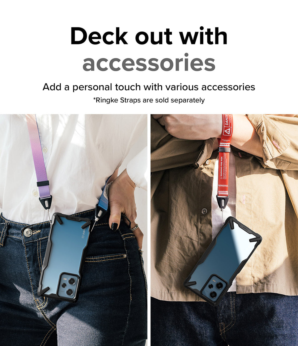 Redmi Note 12 Pro 5G / Poco X5 Pro 5G Case | Fusion-X - Two people wearing phones in protective cases with colorful straps.