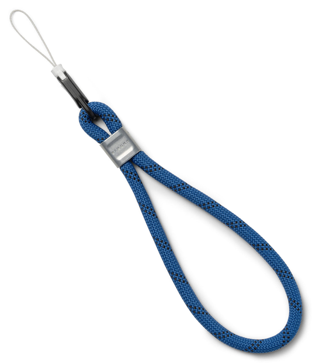 Rope Hand Strap - Blue braided rope wrist lanyard with a metal Ringke branded clasp and a thin black attachment loop.