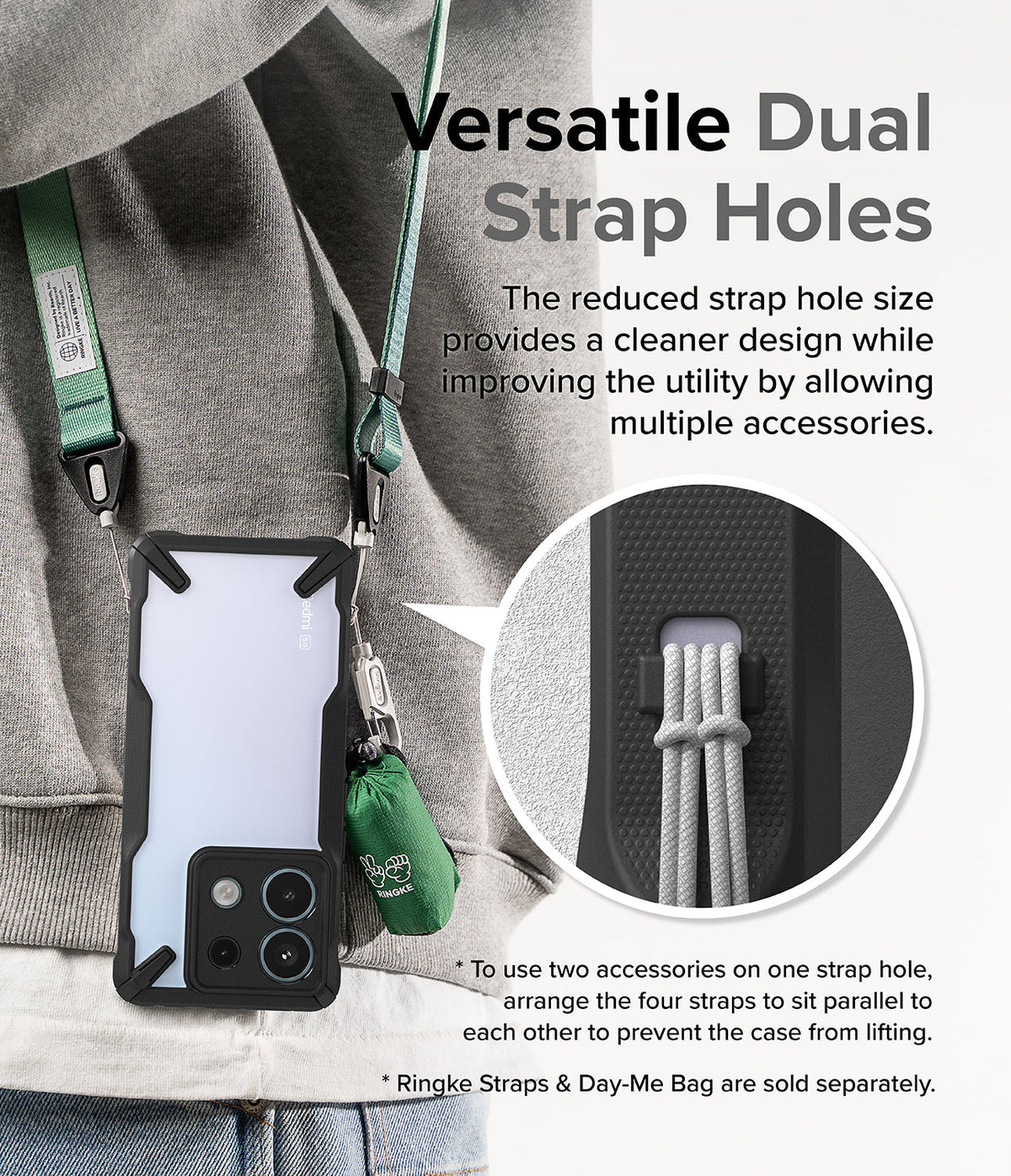 Xiaomi Redmi Note 13 Pro / Poco X6 Case | Fusion-X - Phone case with dual strap holes holding a lanyard and accessory.
