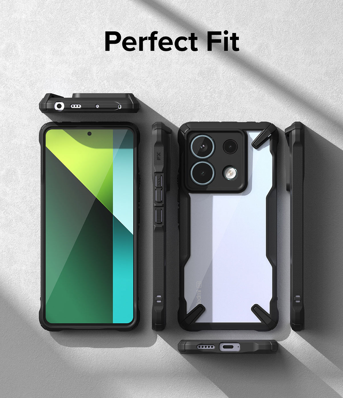 Xiaomi Redmi Note 13 Pro / Poco X6 Case | Fusion-X - Black rugged phone case shown from front, back, and side angles.