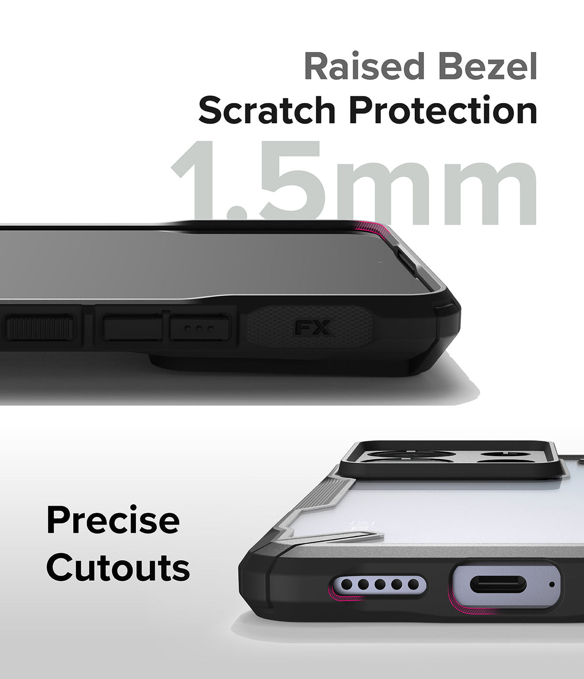 Xiaomi Redmi Note 13 Pro / Poco X6 Case | Fusion-X - Fusion-X - Close-up of phone case showing 1.5mm raised screen bezel and precise port cutouts for charging and speakers.