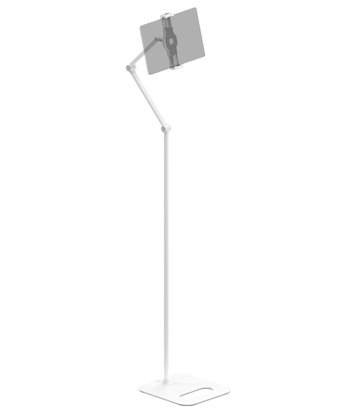 Ringke Stand Floor Holder - Minimalist white adjustable floor stand holding a tablet on a flexible multi-jointed arm.