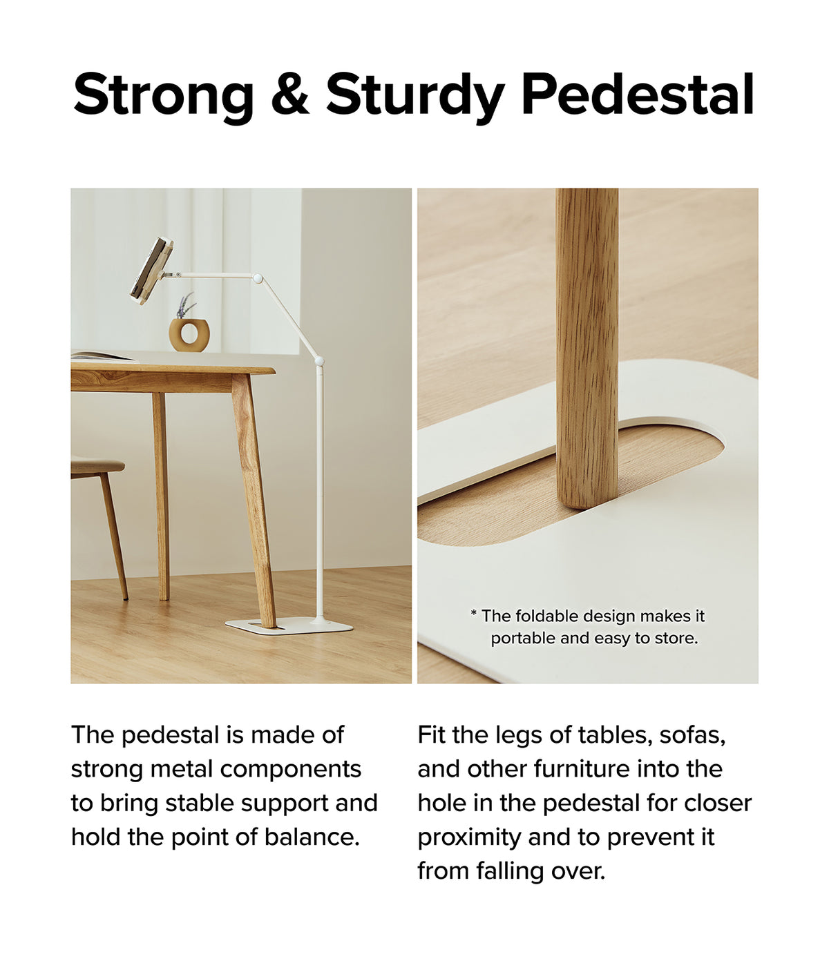 Ringke Stand Floor Holder - A white metal floor stand base designed to slide under furniture legs for stability.