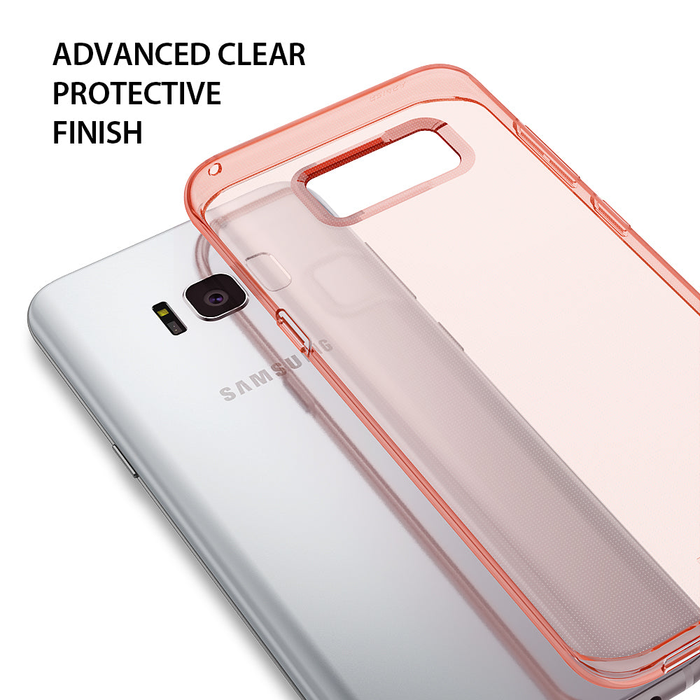 Galaxy S8 Plus Case | Air - Rose gold translucent protective phone case hovering over a silver Samsung Galaxy S8 Plus.