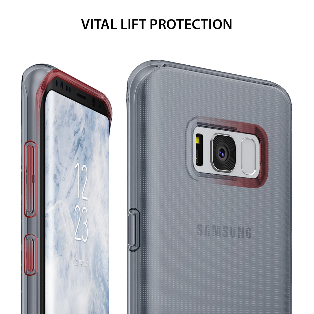 Galaxy S8 Plus Case | Air - Transparent smoke black phone case highlighting raised edges for screen and camera protection.