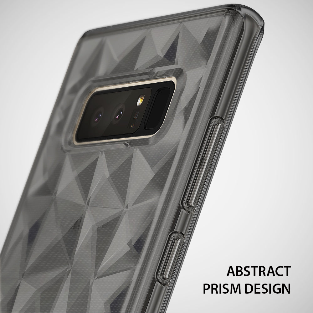 Galaxy Note 8 Case | Air Prism - Smoke black phone case with a geometric, 3D prism pattern on the back and clear side buttons.