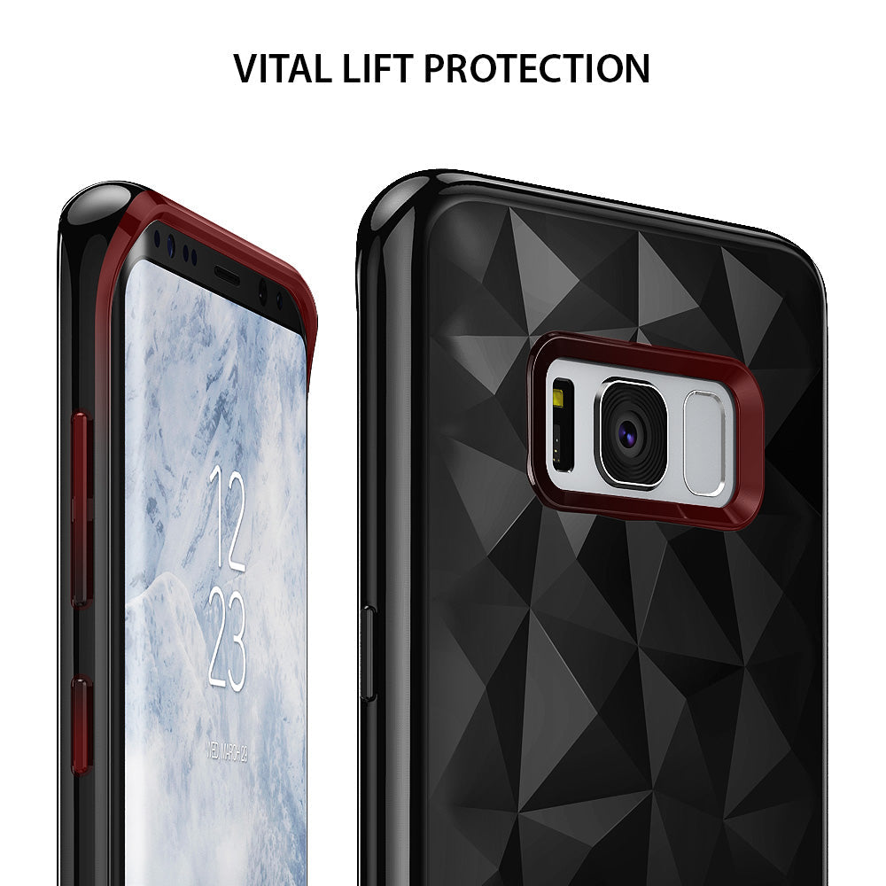 Galaxy S8 Case | Air Prism - Black geometric patterned phone case showing front and back views with raised camera protection.