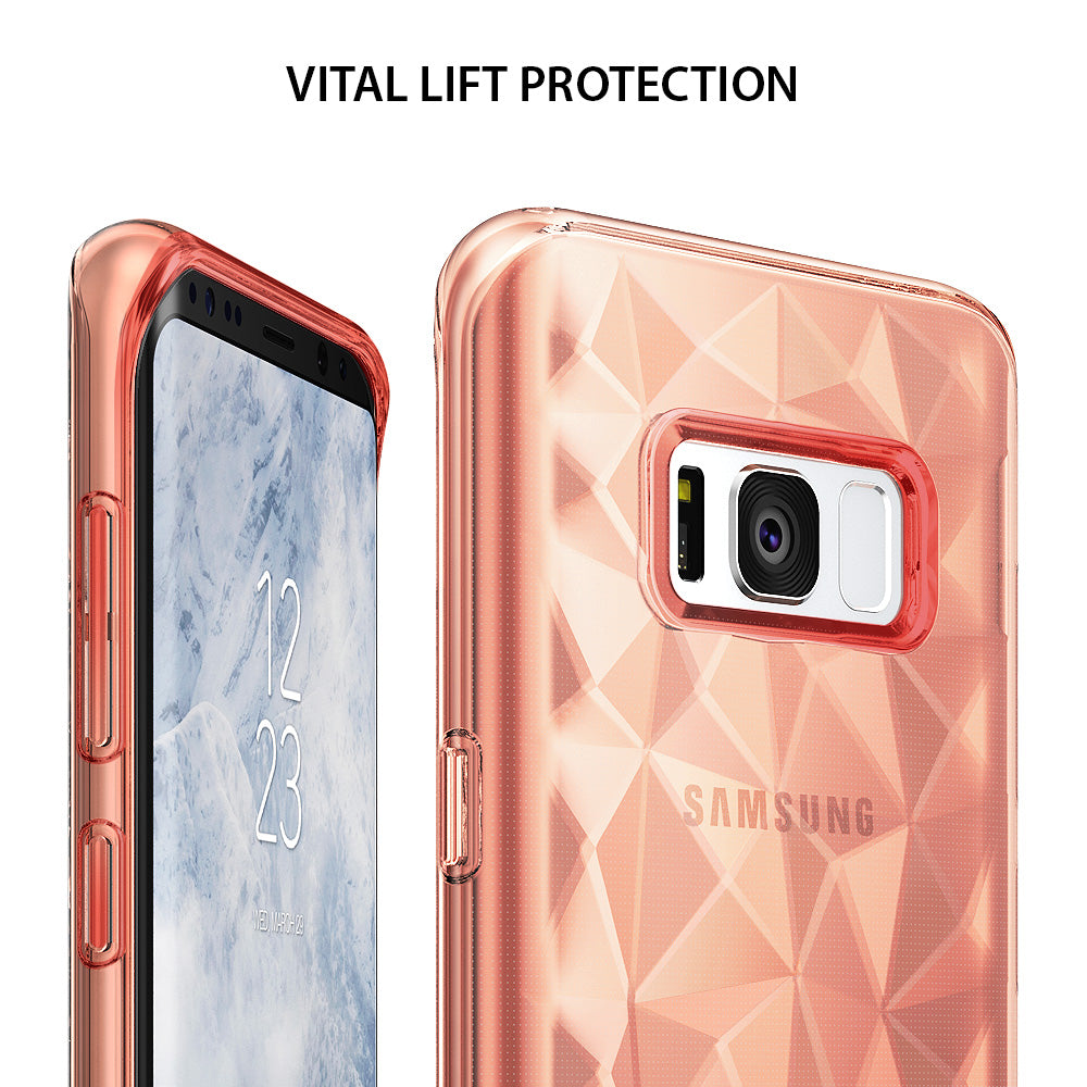 Galaxy S8 Case | Air Prism - Rose gold geometric patterned phone case on a Galaxy S8 showing front and back camera protection.