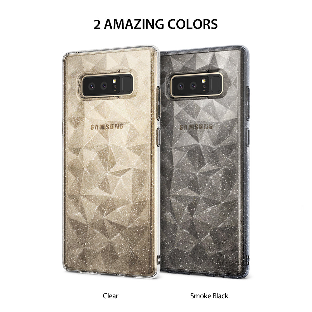 Galaxy Note 8 Case | Air Prism Glitter - Two Galaxy Note 8 phones in clear and smoke black glitter prism cases.