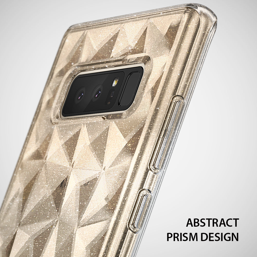 Galaxy Note 8 Case | Air Prism Glitter - Clear phone case with a gold glittery, geometric prism pattern on the back.