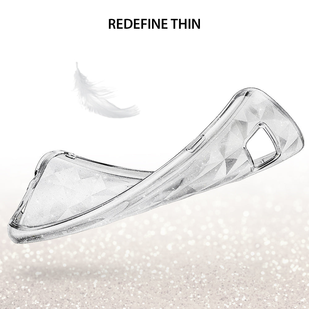 Galaxy S8 Case | Air Prism - A flexible, clear, geometric-patterned phone case floating near a white feather.