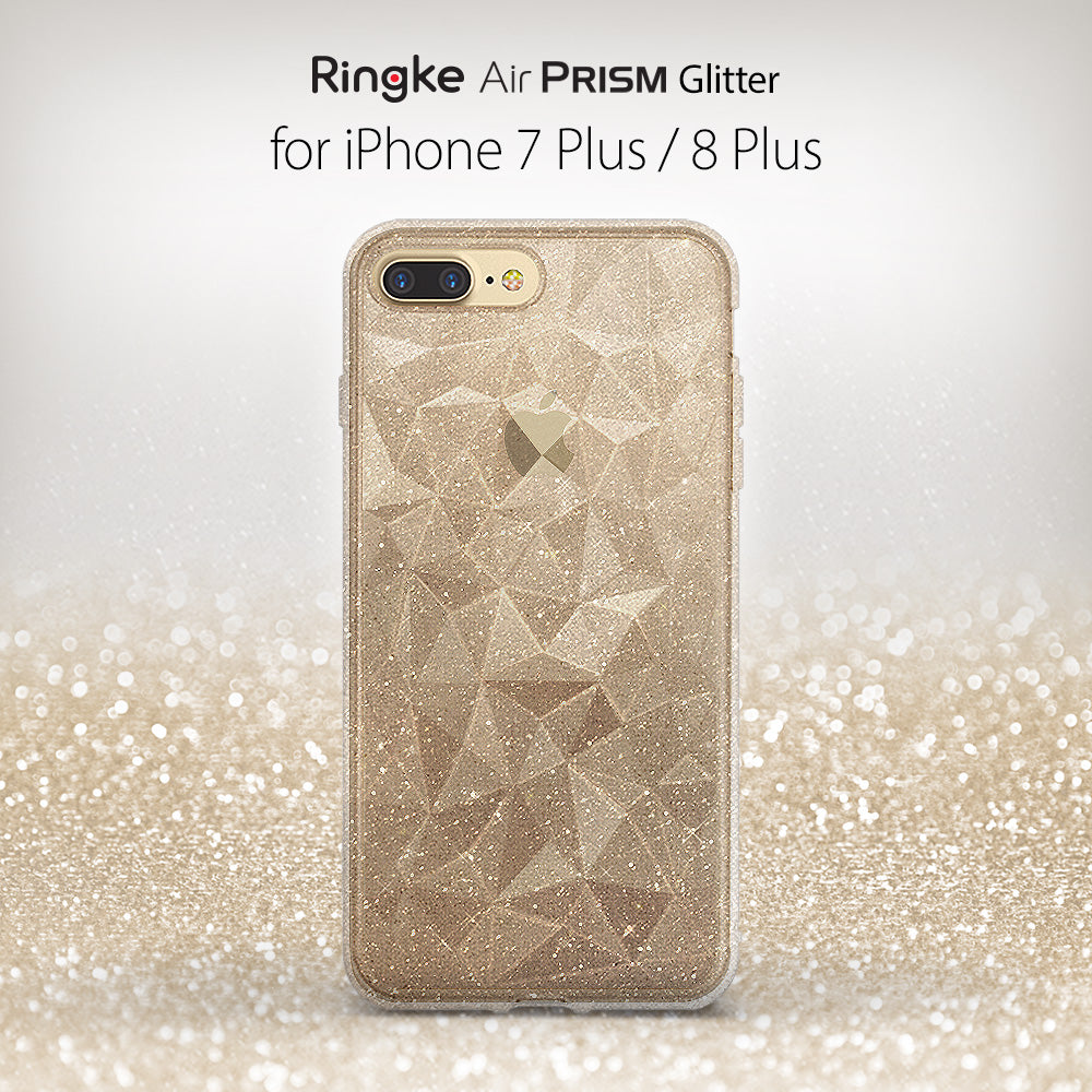 iPhone 8 Plus / 7 Plus Case | Air Prism - Gold glitter phone case with a geometric prism texture on a sparkling background.