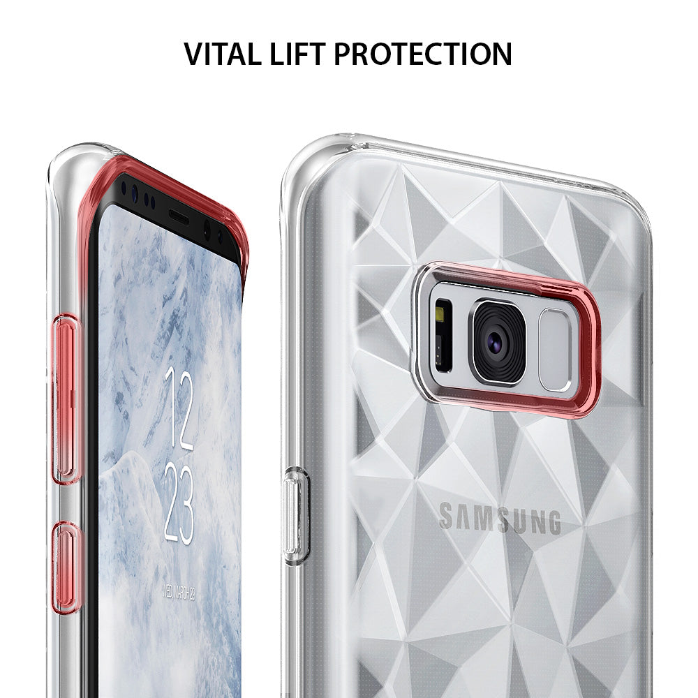 Galaxy S8 Case | Air Prism - Clear geometric patterned phone case with raised red edges for screen and camera protection.
