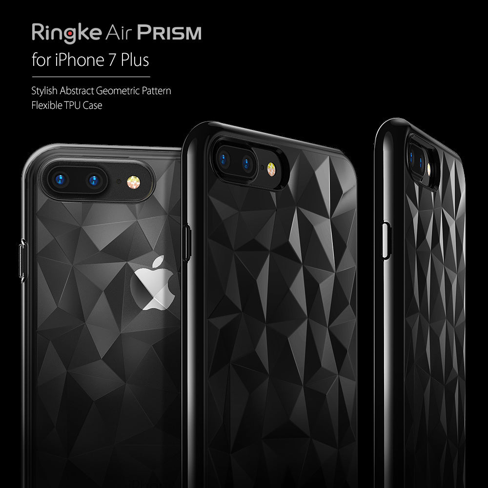 iPhone 8 Plus / 7 Plus Case | Air Prism - Three black smartphone cases with a geometric, faceted prism texture.