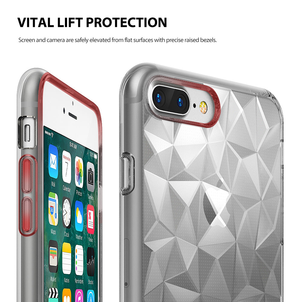 iPhone 8 Plus / 7 Plus Case | Air Prism - Clear geometric patterned phone case showing raised bezels for screen and camera.