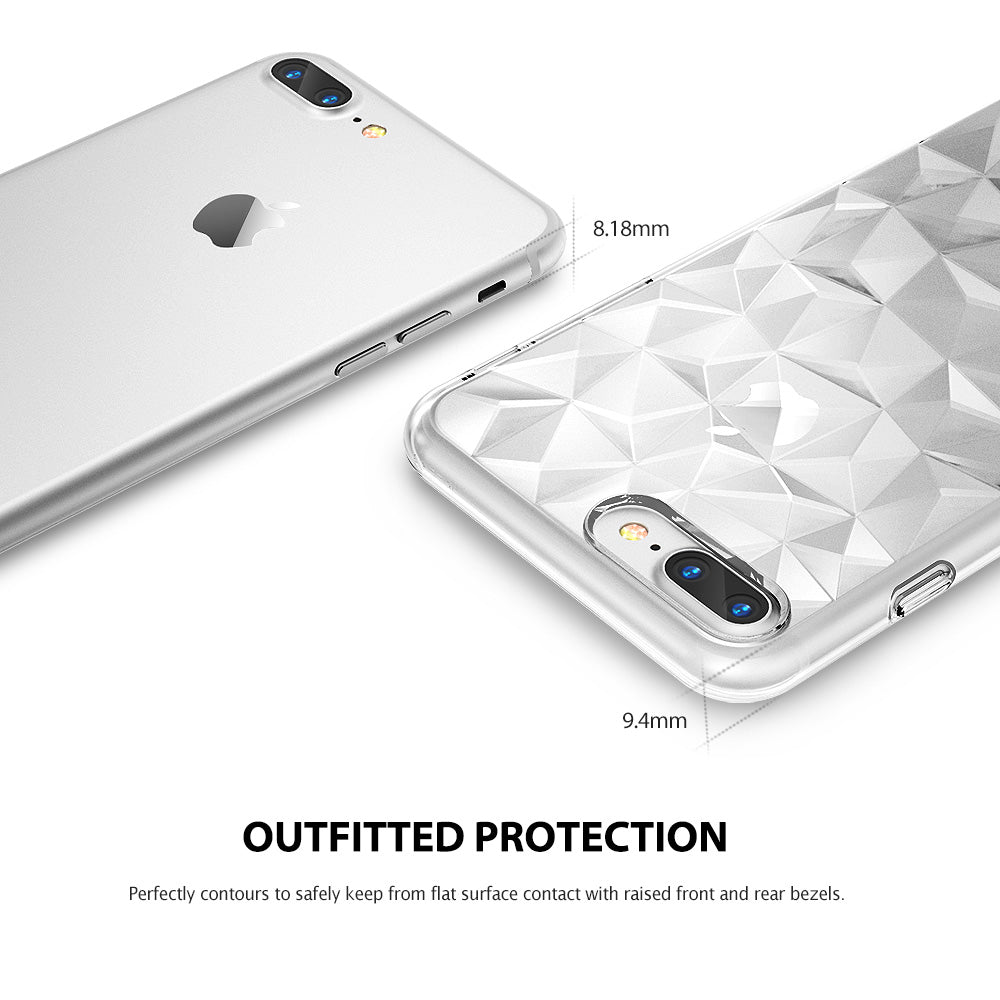 iPhone 8 Plus / 7 Plus Case | Air Prism - Clear phone case with geometric prism pattern showing thickness measurements.