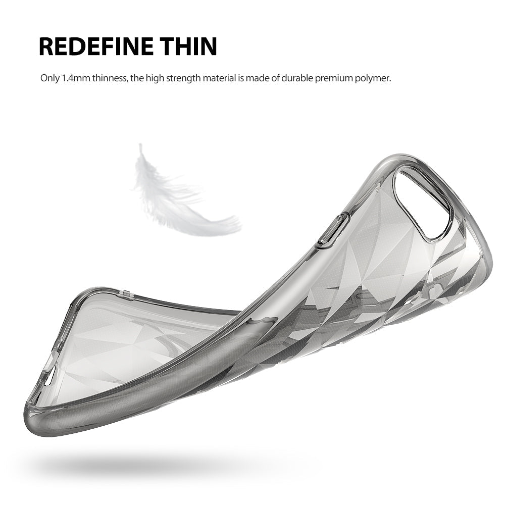 iPhone 8 / 7 Case | Air Prism - Flexible, transparent phone case with a geometric prism pattern and a floating white feather.