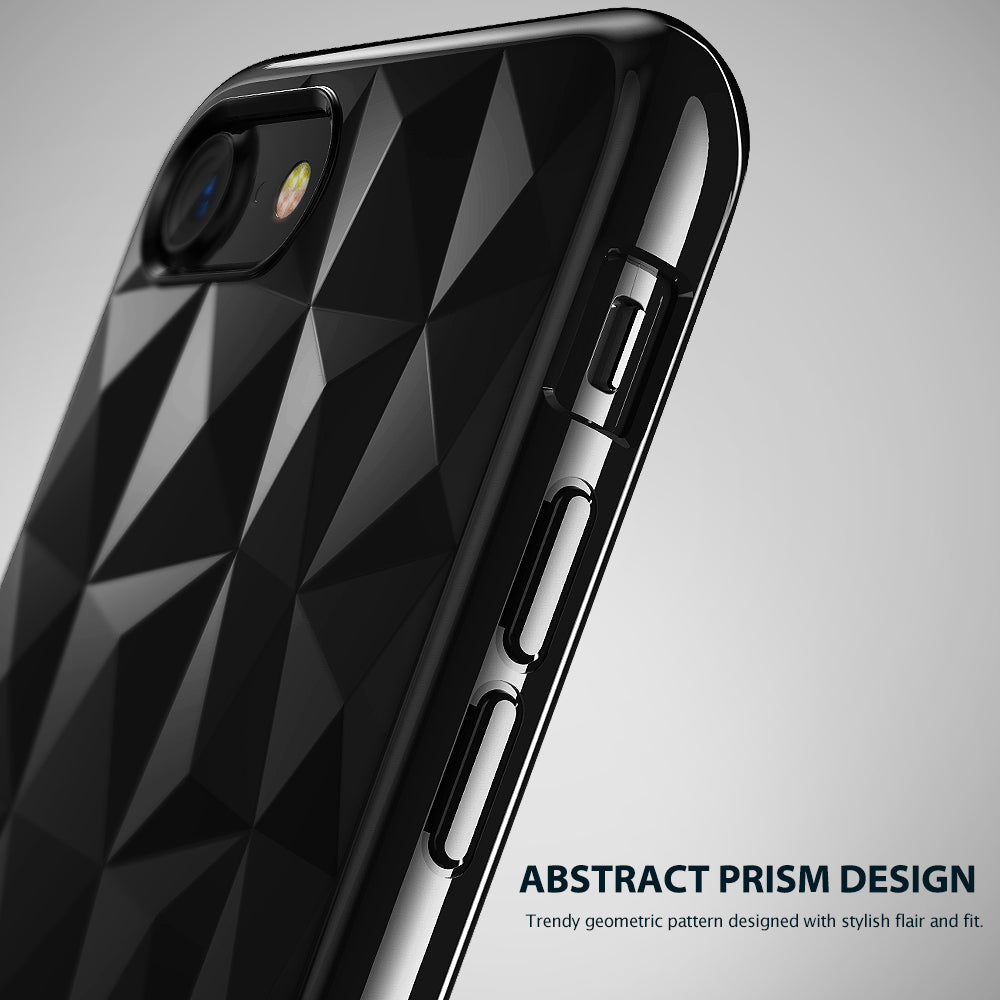 iPhone 8 / 7 Case | Air Prism - Black phone case with a geometric, faceted prism texture and precise side button cutouts.