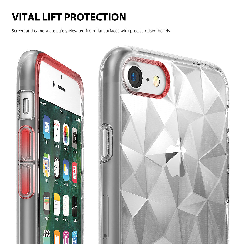 iPhone 8 / 7 Case | Air Prism - Clear geometric patterned phone case showing raised bezels around the camera and screen.