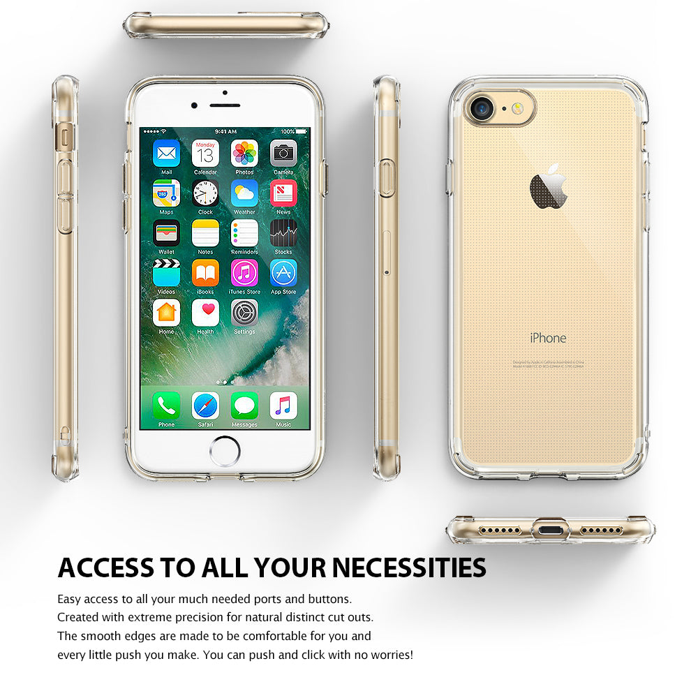 iPhone 8 / 7 Case | Air - Multiple views of a clear protective phone case showing front, back, and side button cutouts.