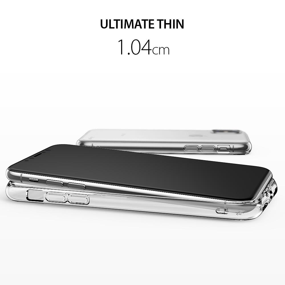 iPhone X Case | Air - Two clear iPhone X cases stacked, with text above reading ULTIMATE THIN 1.04cm.