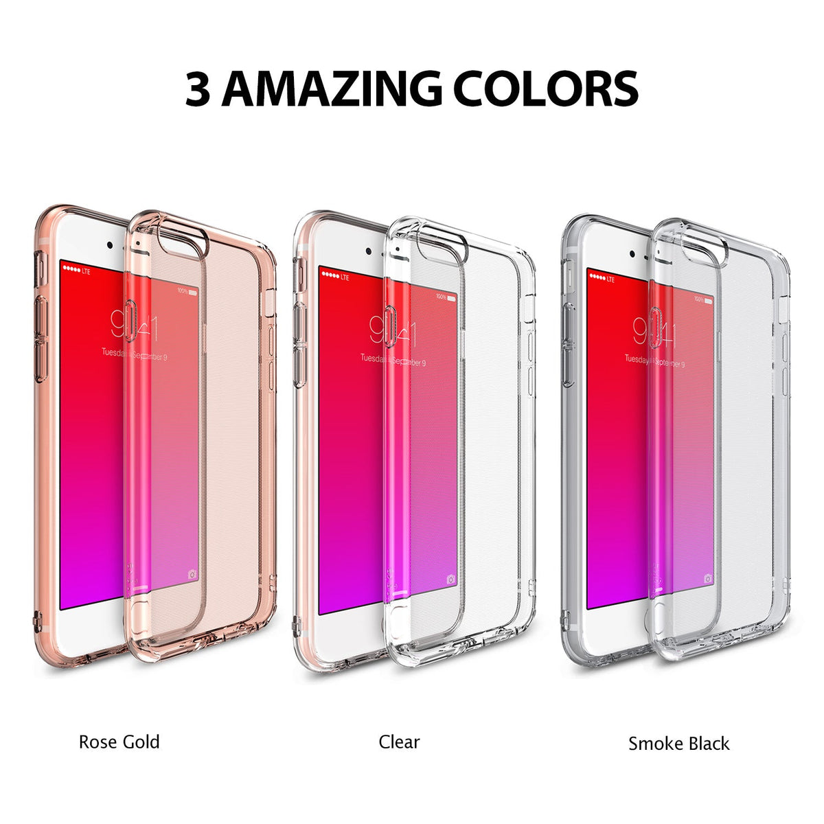 iPhone 6s / 6 Case | Air - Three iPhone 6s phones in Rose Gold, Clear, and Smoke Black cases displayed side-by-side.