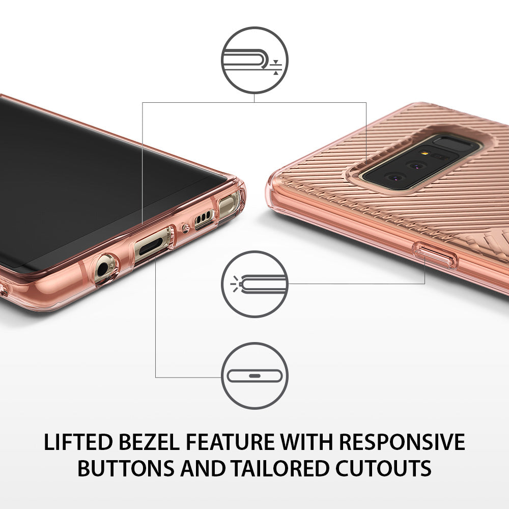 Galaxy Note 8 Case | Bevel - Rose gold phone case showing raised screen bezels, responsive buttons, and precise port cutouts.