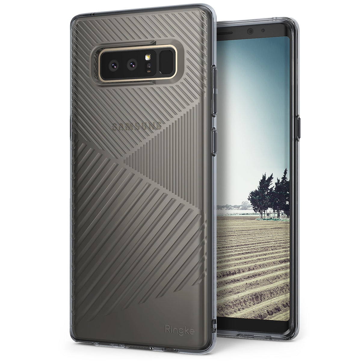 Galaxy Note 8 Case | Bevel - Smoke black protective phone case with geometric diagonal lines on the back.