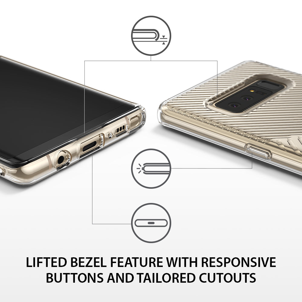 Galaxy Note 8 Case | Bevel - Clear phone case showing lifted bezels, responsive buttons, and precise port cutouts.